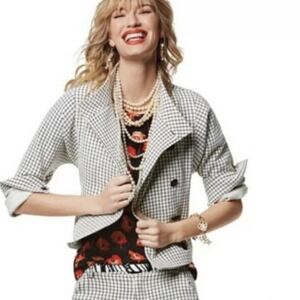 CABI #3173 Windowpane Plaid Jacket Blazer White Black Size X-Small‎